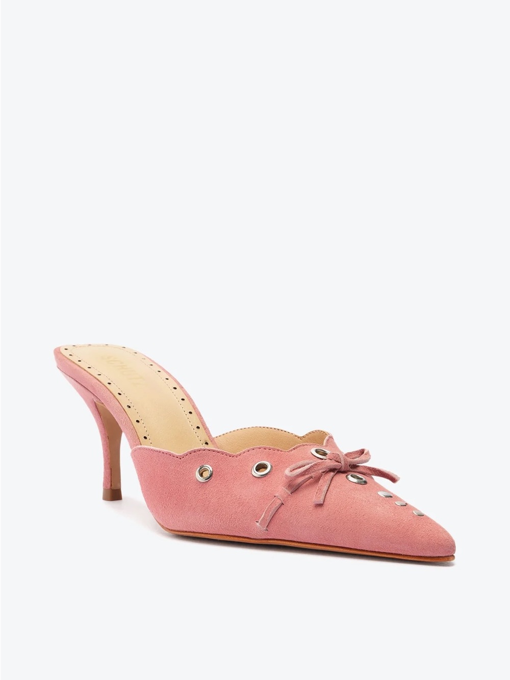 SCHUTZ Pink Suede Pointed Toe Slip-On Mules with Bow - Picture 2 of 6